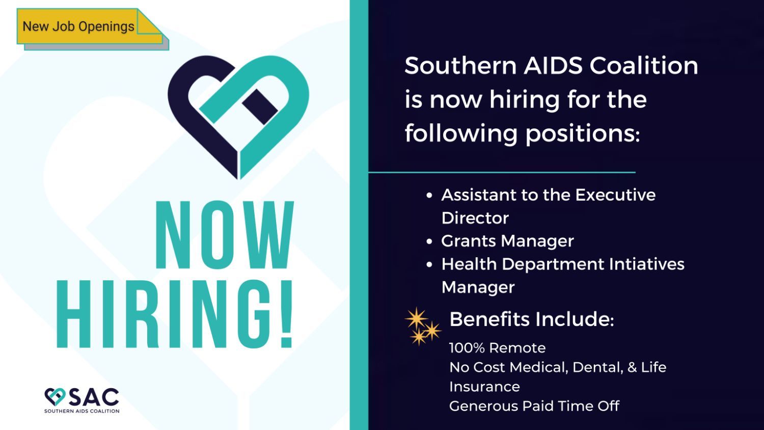 job alert for executive assistant, grants manager, and health department initiative manager